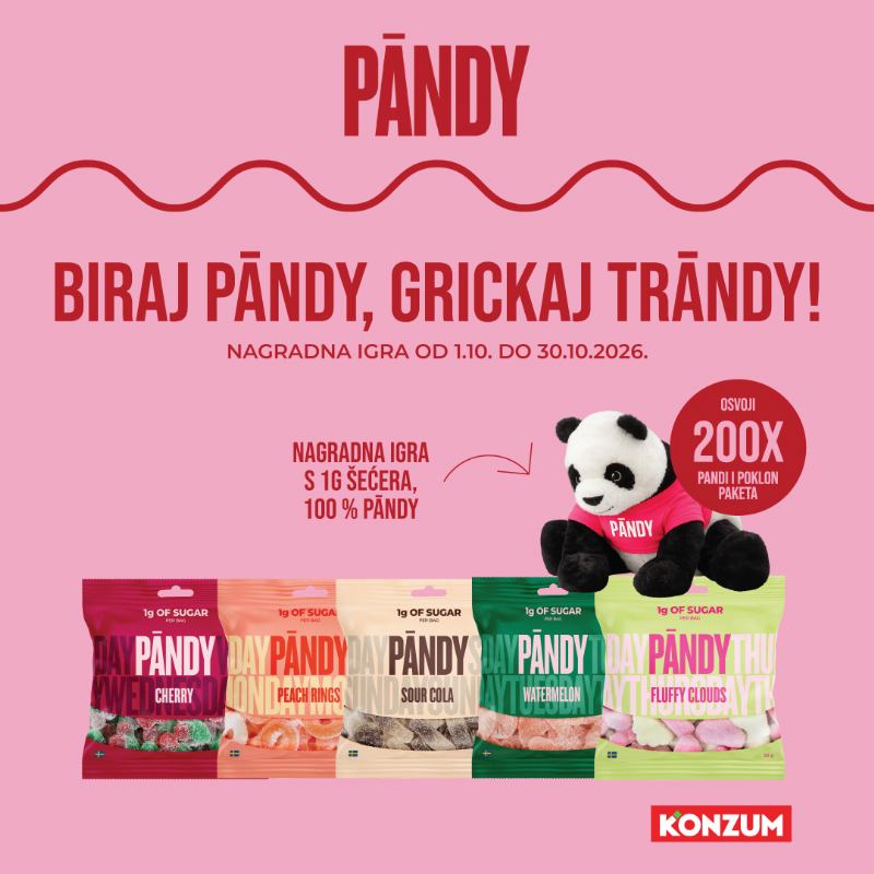 VELIKA NAGRADNA IGRA U KONZUM TRGOVINAMA „BIRAJ PÄNDY, GRICKAJ TRÄNDY!“